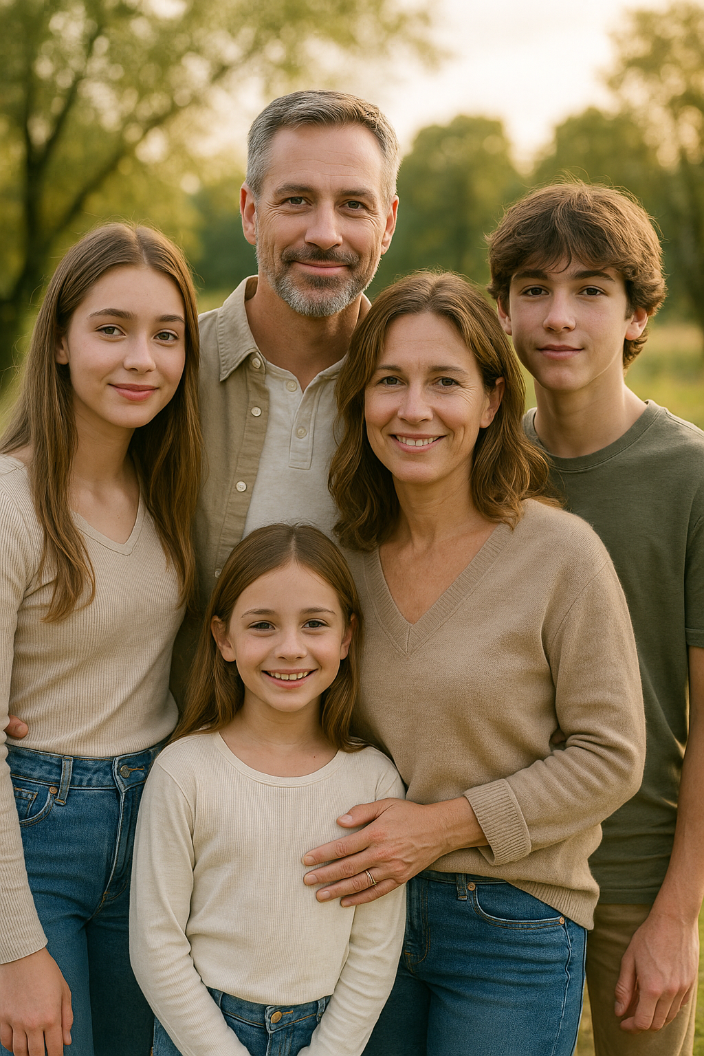 Family of five at home