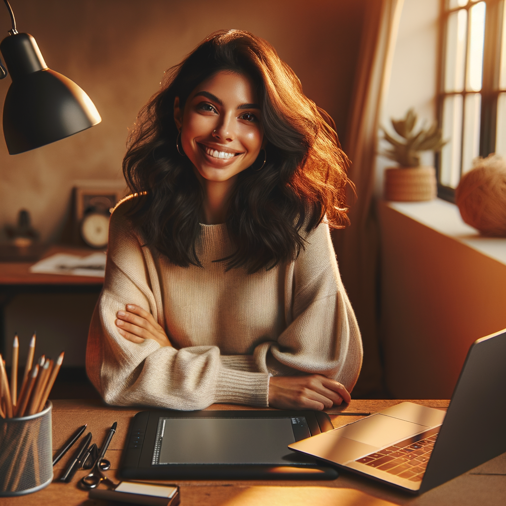 Self-employed designer at her desk